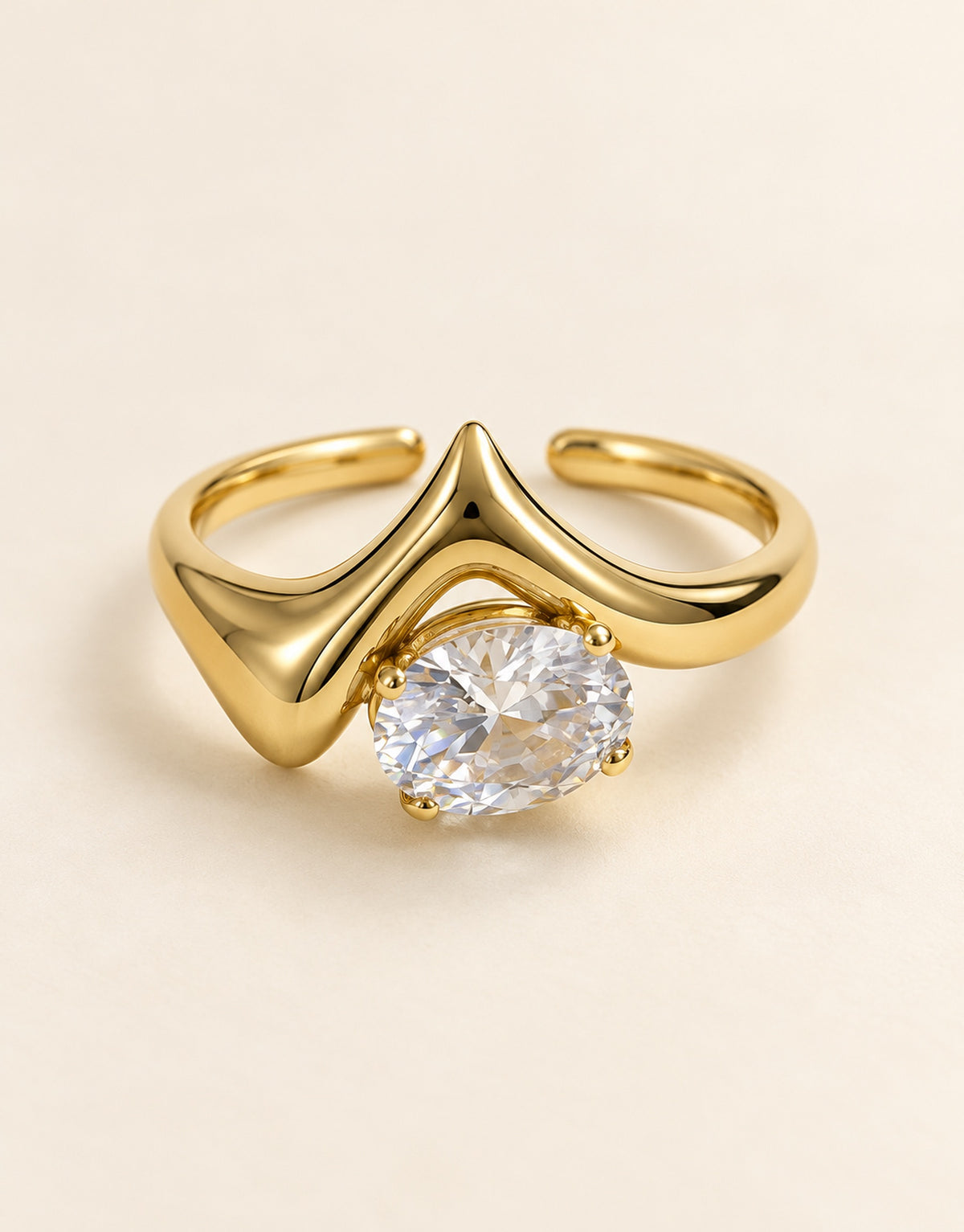 Orneza Gold-Tone Pointed V Clear Stone Ring — front view