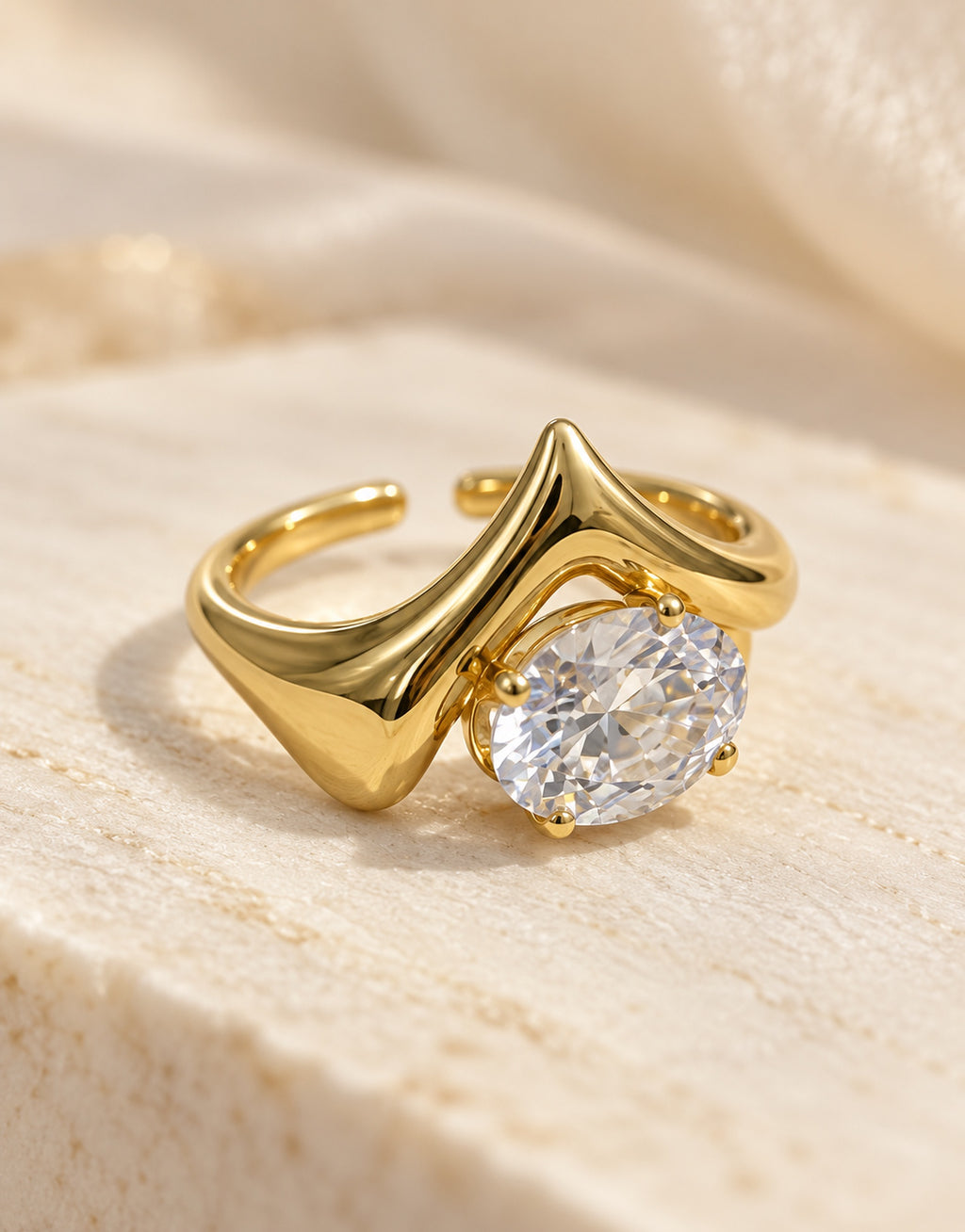 Orneza Gold-Tone Pointed V Clear Stone Ring — detail view