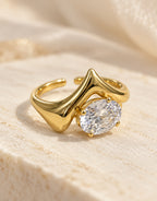 Orneza Gold-Tone Pointed V Clear Stone Ring — detail view