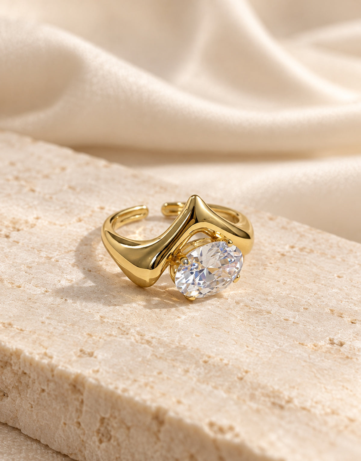 Orneza Gold-Tone Pointed V Clear Stone Ring — styled view