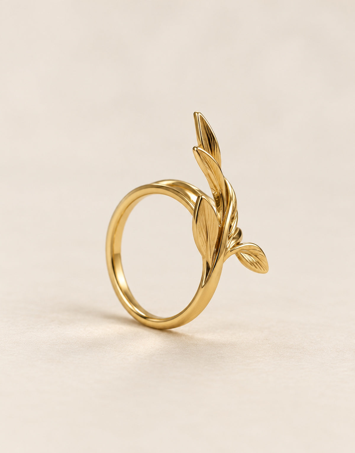 Orneza Gold-Tone Branching Leaf Wrap Ring — angle view