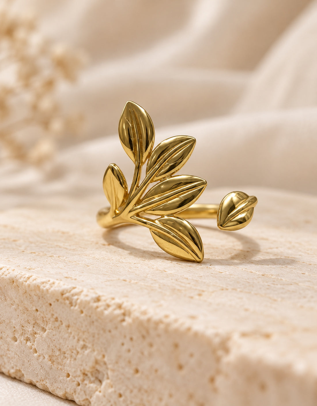Orneza Gold-Tone Branching Leaf Wrap Ring — styled view