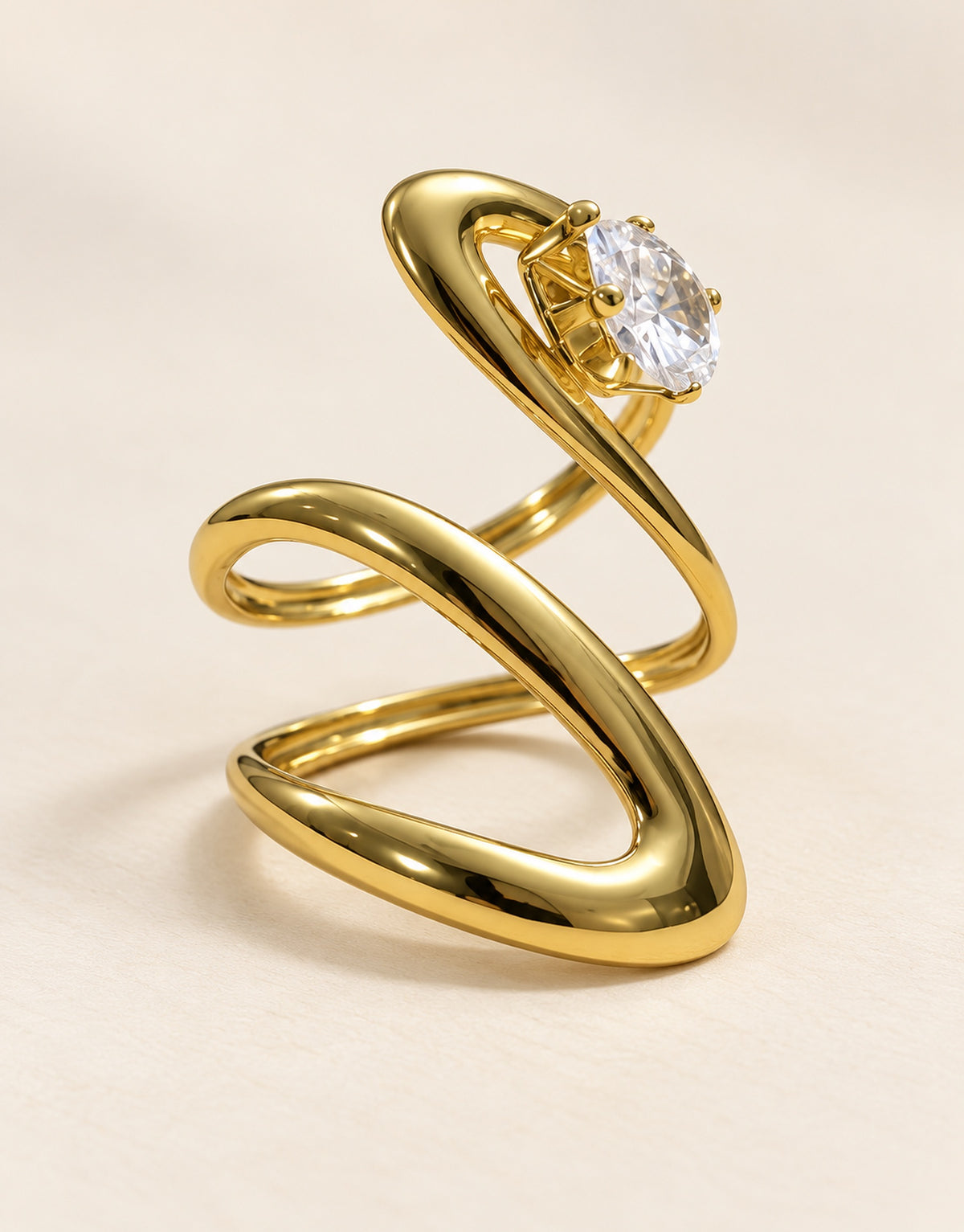 Orneza Gold-Tone S-Curve Clear Stone Ring — front view