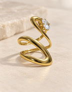 Orneza Gold-Tone S-Curve Clear Stone Ring — angle view