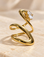 Orneza Gold-Tone S-Curve Clear Stone Ring — detail view