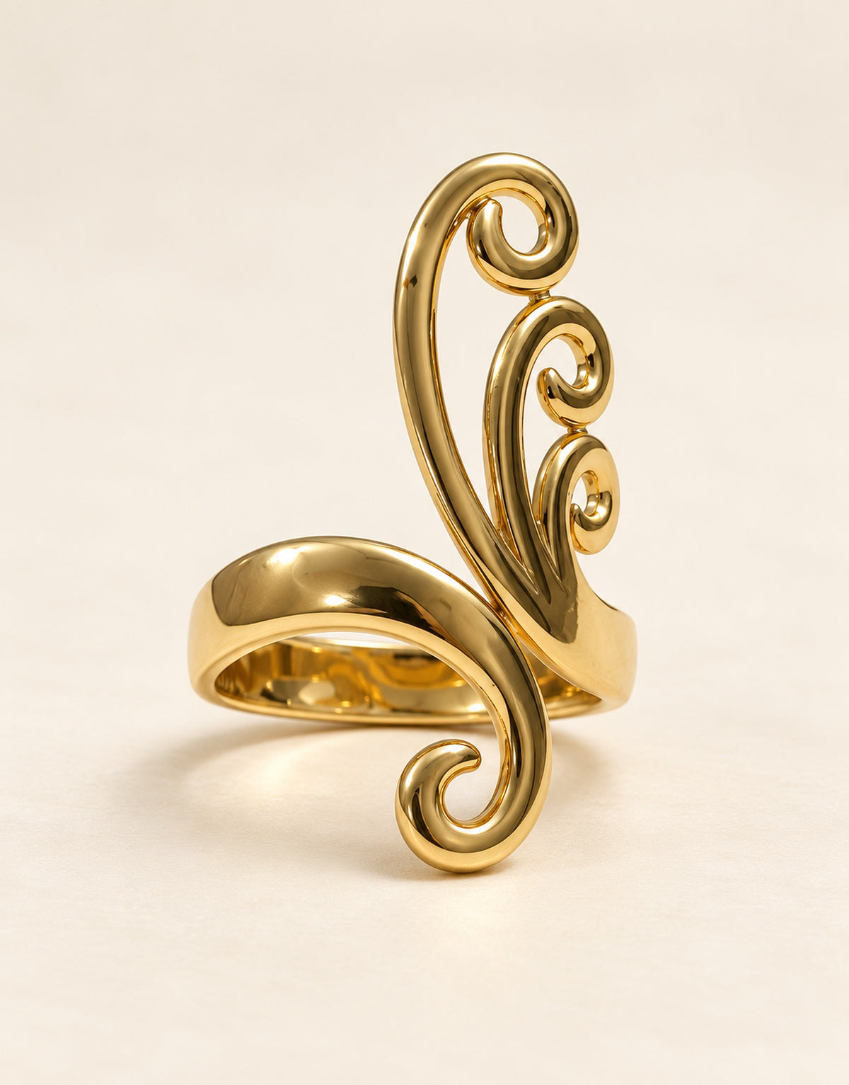 Orneza Gold-Tone Scroll Swirl Ring — front view