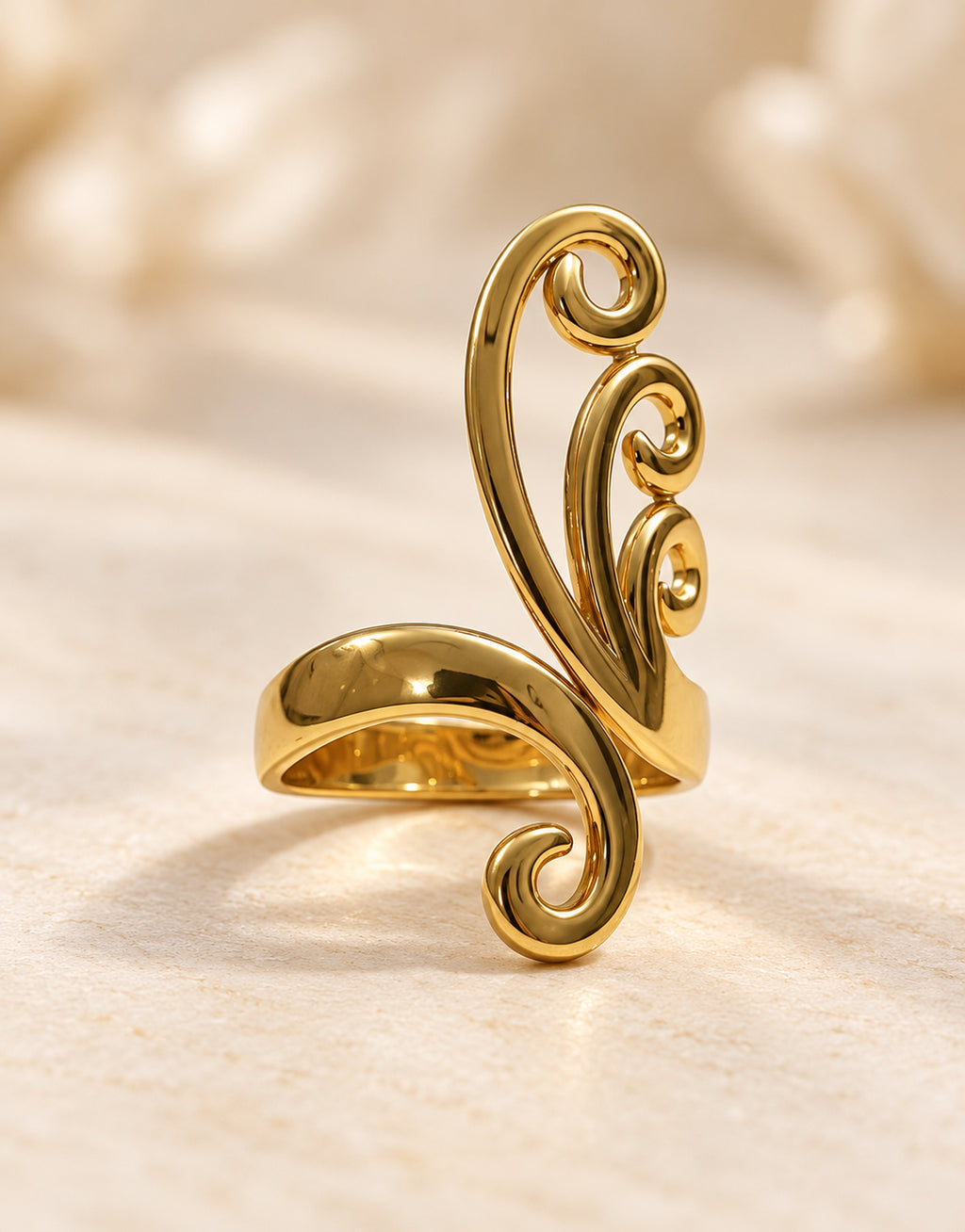 Orneza Gold-Tone Scroll Swirl Ring — detail view