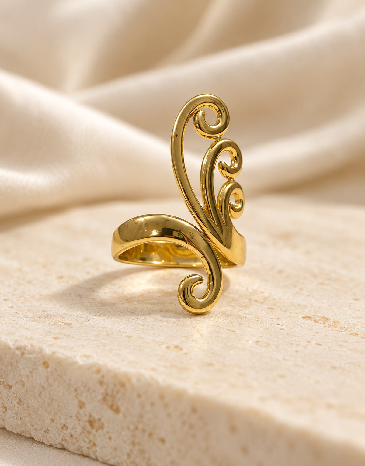 Orneza Gold-Tone Scroll Swirl Ring — styled view