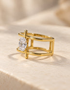 Orneza Gold-Tone Open Cage Oval Stone Ring — angle view