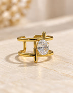 Orneza Gold-Tone Open Cage Oval Stone Ring — detail view