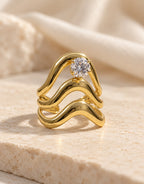 Orneza Gold-Tone Wavy Stacked Clear Stone Ring — styled view