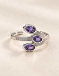 Orneza Silver-Tone Three Purple Stone Wrap Ring — front view