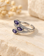 Orneza Silver-Tone Three Purple Stone Wrap Ring — angle view