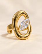 Orneza Gold-Tone Oval Frame Clear Stone Ring — front view