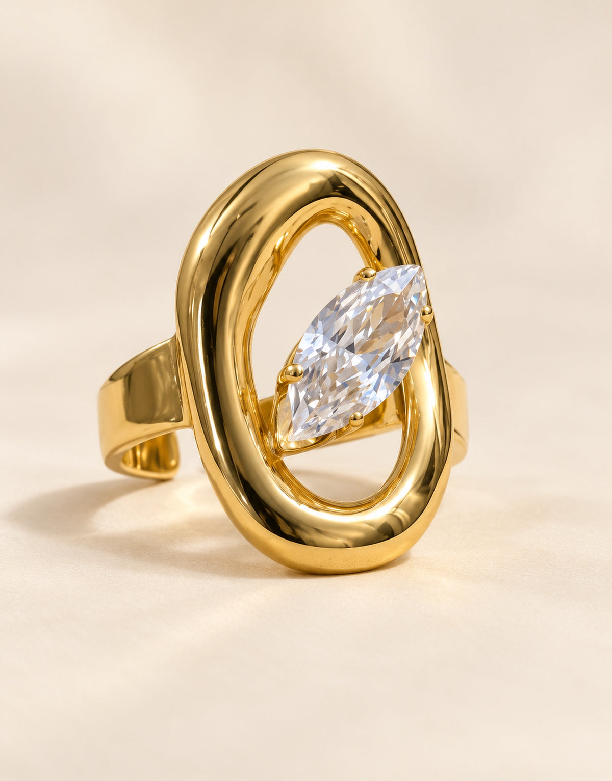 Orneza Gold-Tone Oval Frame Clear Stone Ring — front view