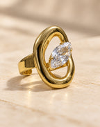 Orneza Gold-Tone Oval Frame Clear Stone Ring — angle view