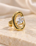Orneza Gold-Tone Oval Frame Clear Stone Ring — styled view