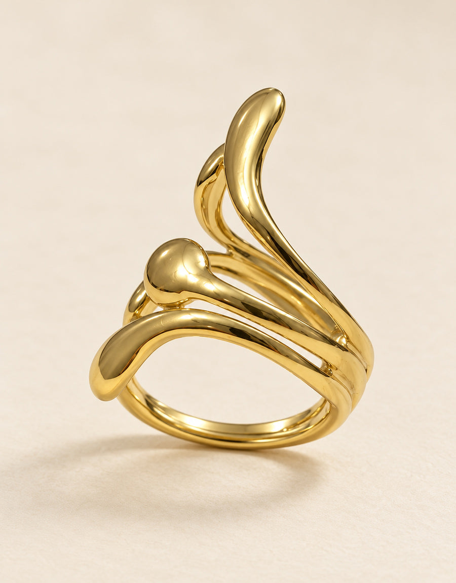 Orneza Gold-Tone Curved Stem Sculptural Ring — front view