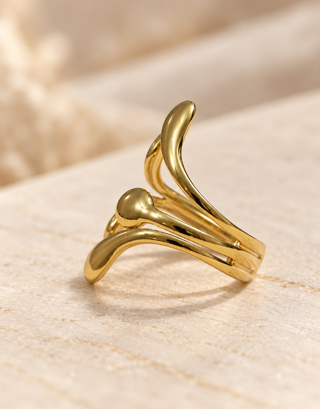 Orneza Gold-Tone Curved Stem Sculptural Ring — detail view