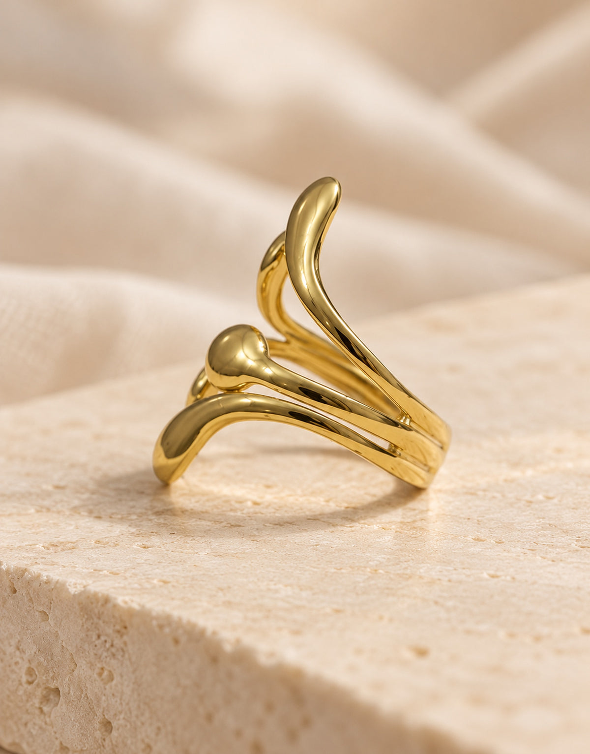 Orneza Gold-Tone Curved Stem Sculptural Ring — styled view