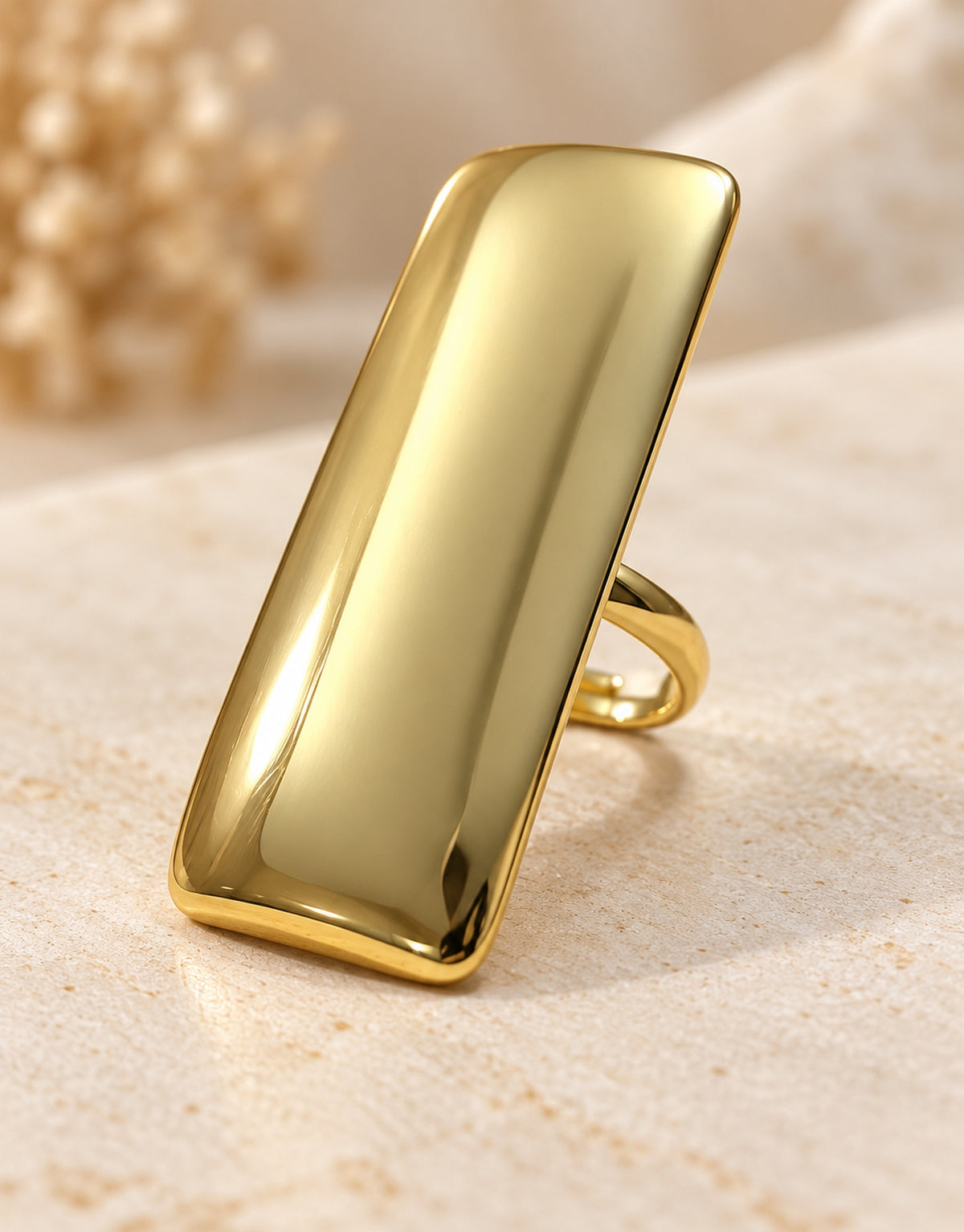 Orneza Gold-Tone Long Polished Bar Ring — detail view