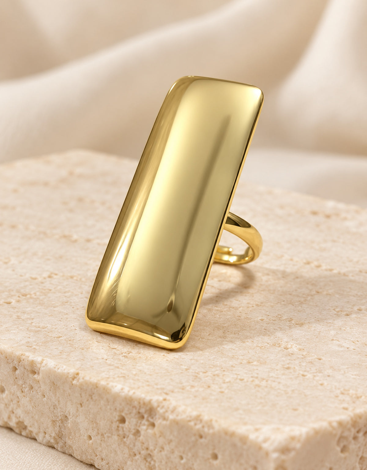 Orneza Gold-Tone Long Polished Bar Ring — styled view
