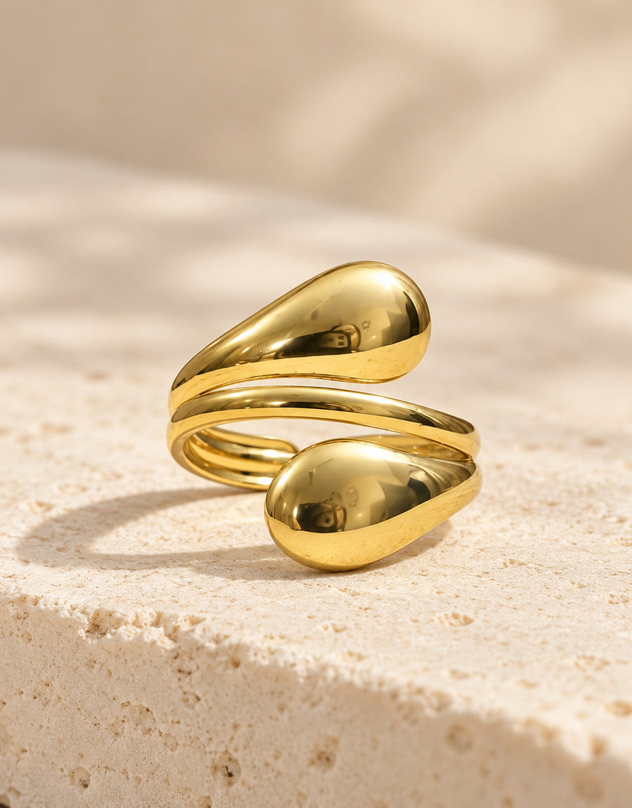 Orneza Gold-Tone Double Teardrop Multi Wrap Ring — front view