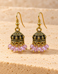 Orneza Antique Gold-Tone Mini Jhumka Earrings with Lilac Beads — front view