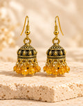 Orneza Antique Gold-Tone Mini Jhumka Earrings with Amber Beads — front view