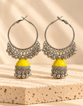 Orneza Silver-Tone Hoop Jhumka Earrings in Yellow — front view