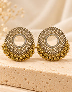 Orneza Two-Tone Round Disc Earrings with Gold Beads — front view