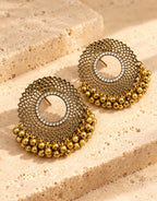 Orneza Two-Tone Round Disc Earrings with Gold Beads — angle view