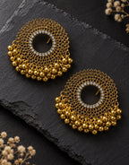 Orneza Two-Tone Round Disc Earrings with Gold Beads — styled view